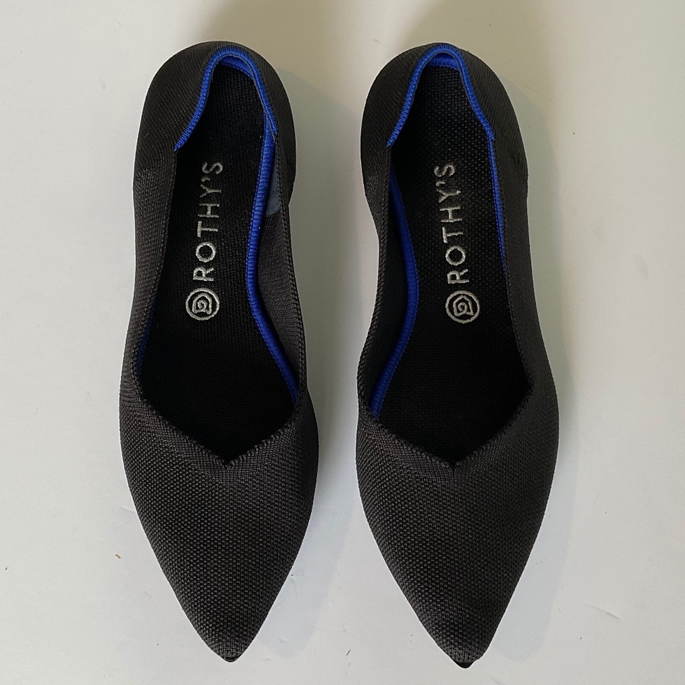 Rothy's Black Flats with Blue Trim